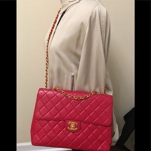 Jumbo Lamb skin Chanel bag red vintage